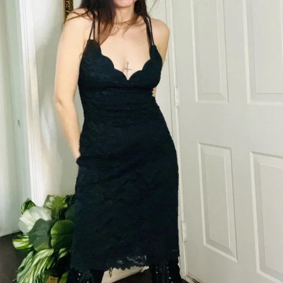 Vintage All That Jazz Black Lace Bodycon Dress Size Small - Picture 1 of 6